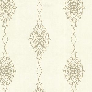 papel de parede para quarto de casal, quarto de adoolescente, arabescos em dourado, papel bege e marrom
