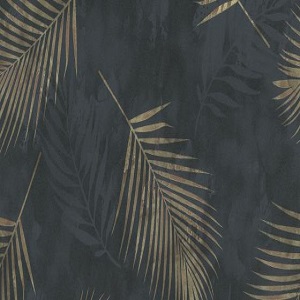 Papel de parede folhas palmeira preto com dourado 02579-40Papel de parede folhas palmeira preto com dourado 02579-40