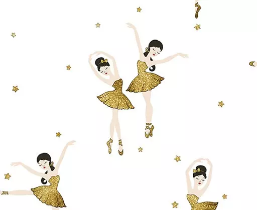 Papel de Parede Bailarinas com saia dourada e fundo branco,