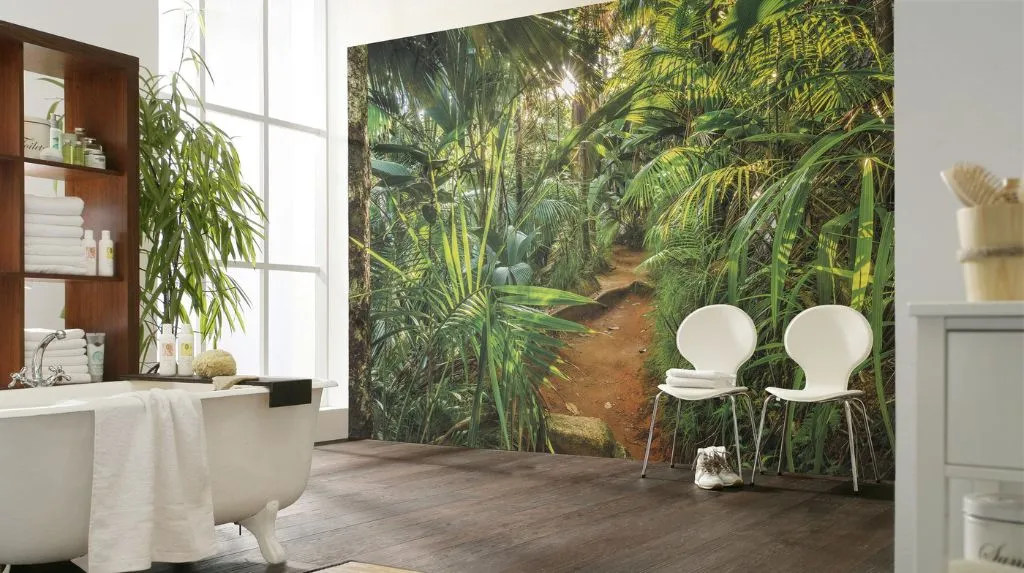 Painel Fotográfico com imagem de floresta, mata verde com um caminho no meio