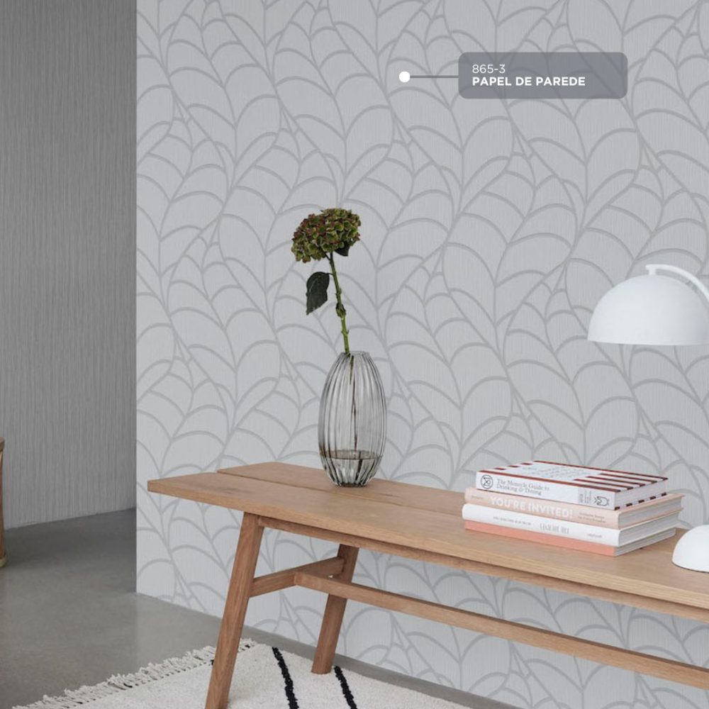 Papel de Parede para Sala Folhagem Cinza
