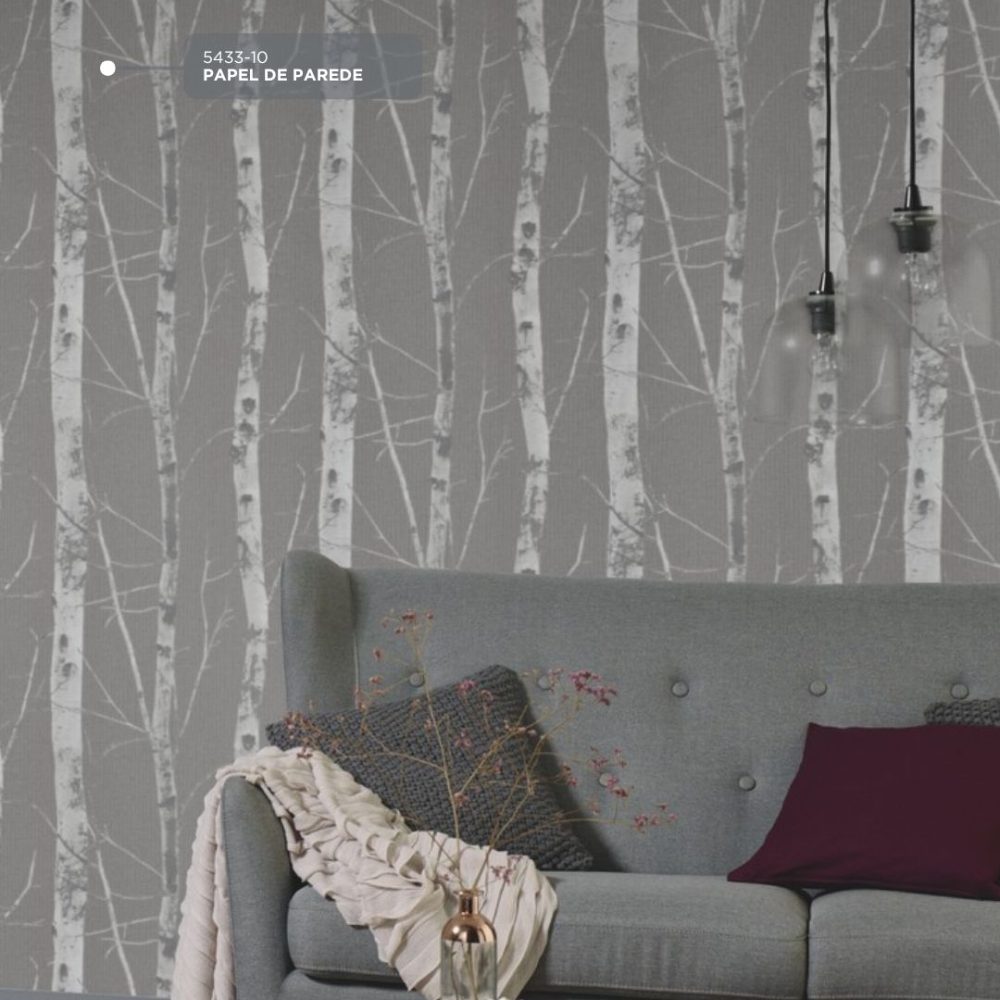 Papel de Parede Emborrachado Galhos Cinza
