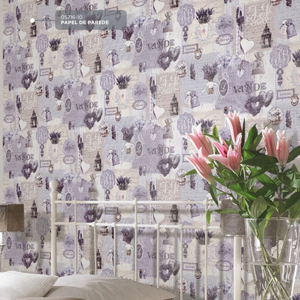 Papel de Parede Vinlizado Romantico Lilás